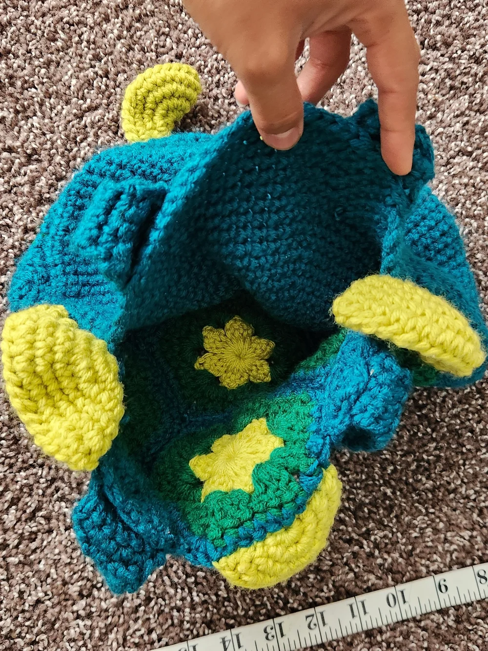 Handmade Crochet Turtle Bag in Teal, Green & Yellow
